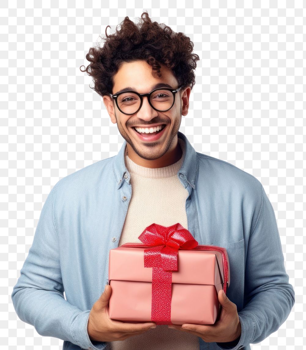 PNG Latin man glasses smiling gift. AI generated Image by rawpixel.