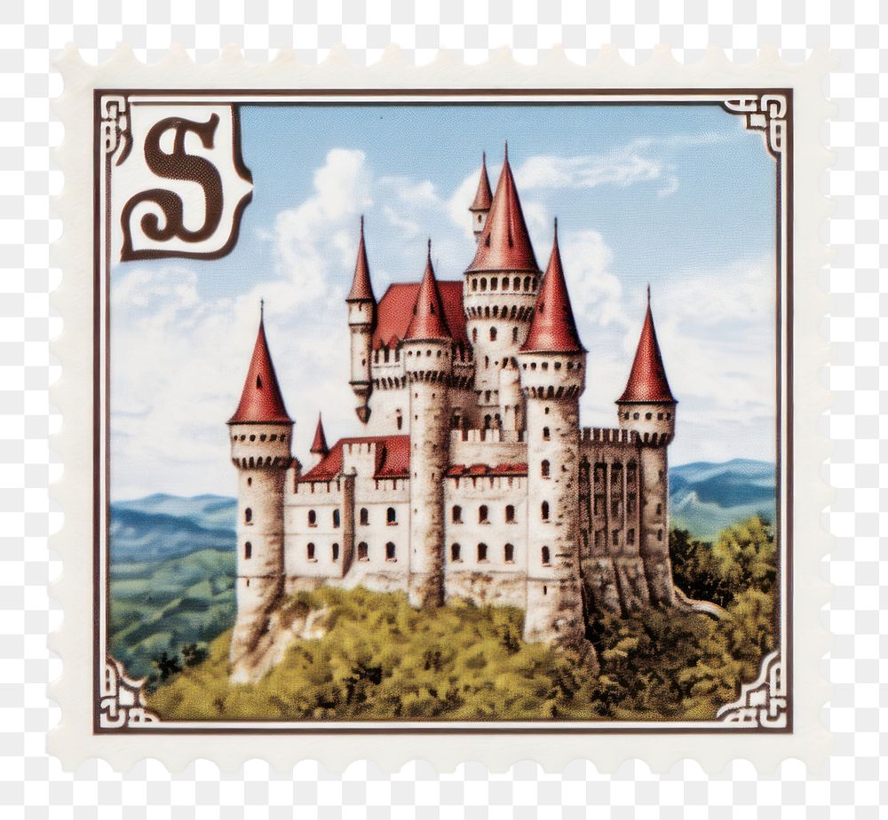 PNG Castle architecture postage stamp outdoors. AI generated Image by rawpixel.