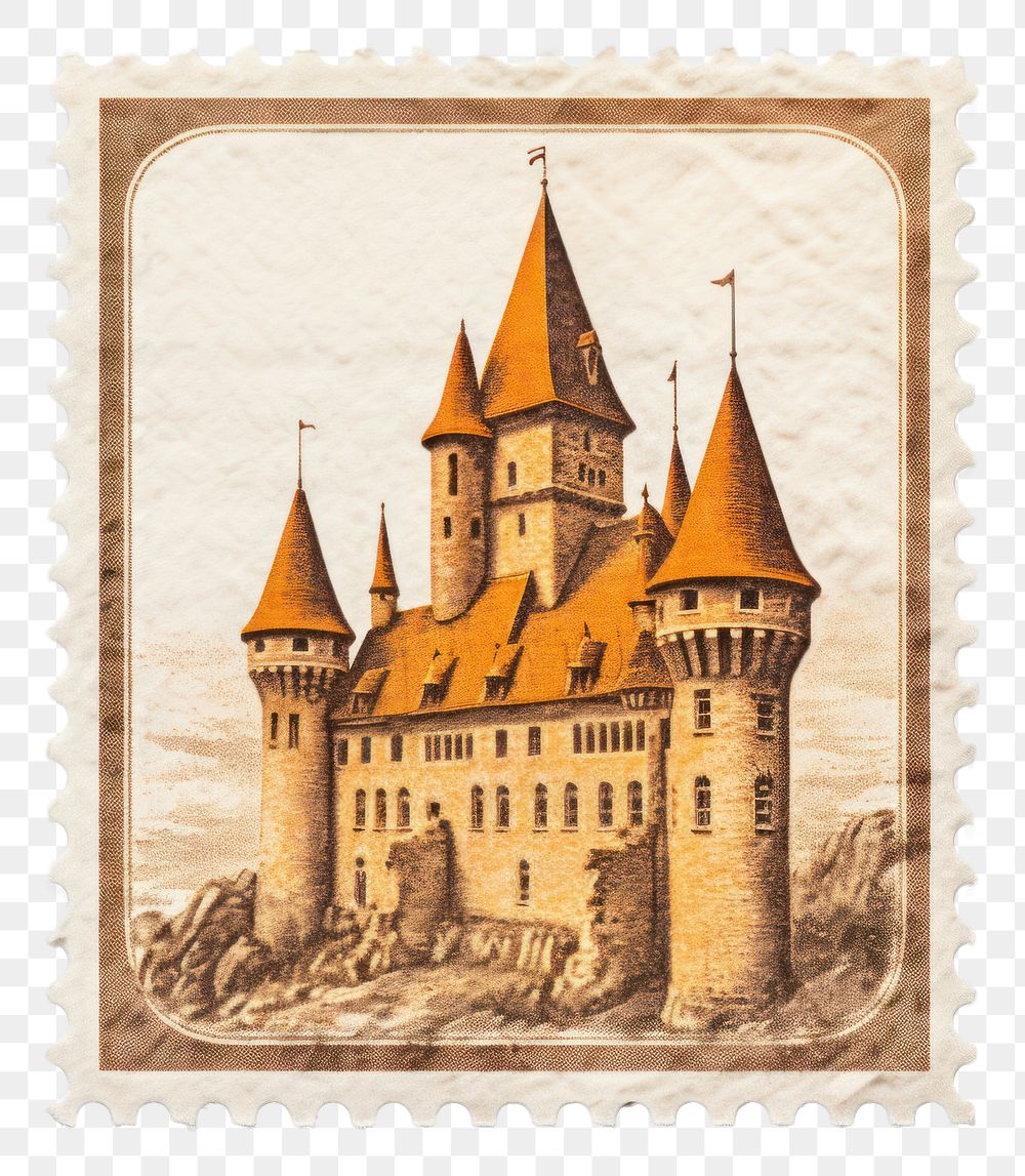 PNG Castle vintage architecture building postage stamp. AI generated Image by rawpixel.