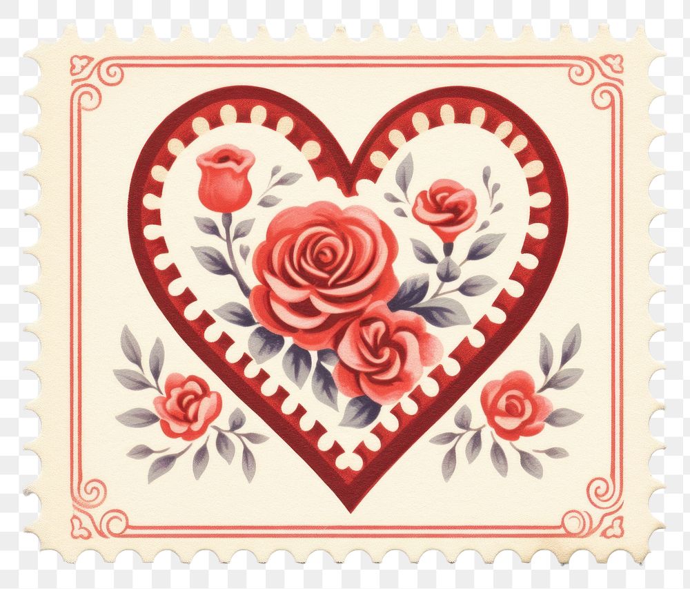 PNG Cute heart illustration vintage pattern postage stamp creativity. AI generated Image by rawpixel.