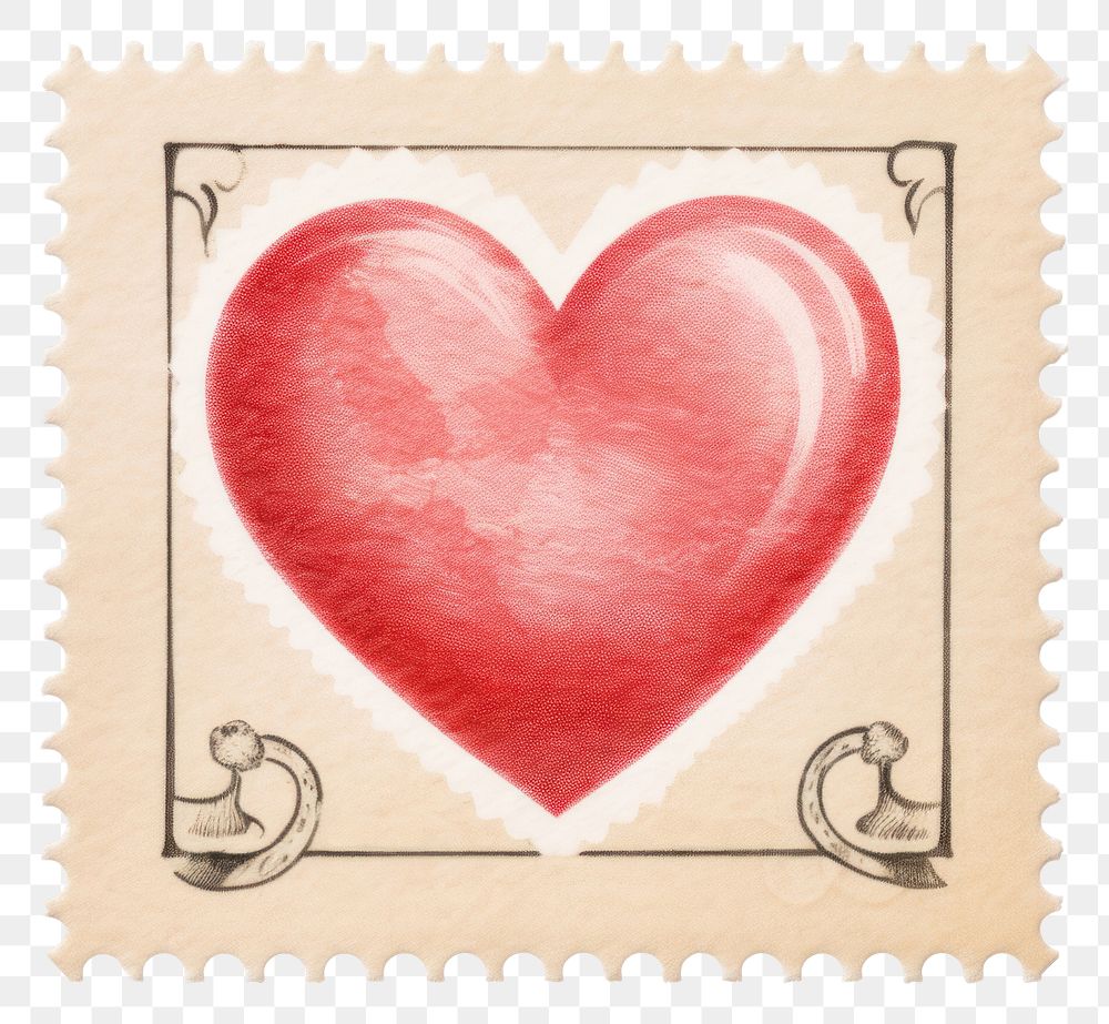 PNG Cute heart illustration vintage white background postage stamp creativity AI generated Image by rawpixel