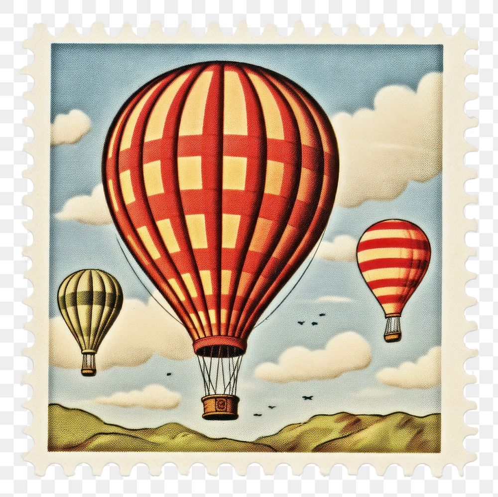 PNG Air balloon aircraft transportation postage stamp. AI generated Image by rawpixel.