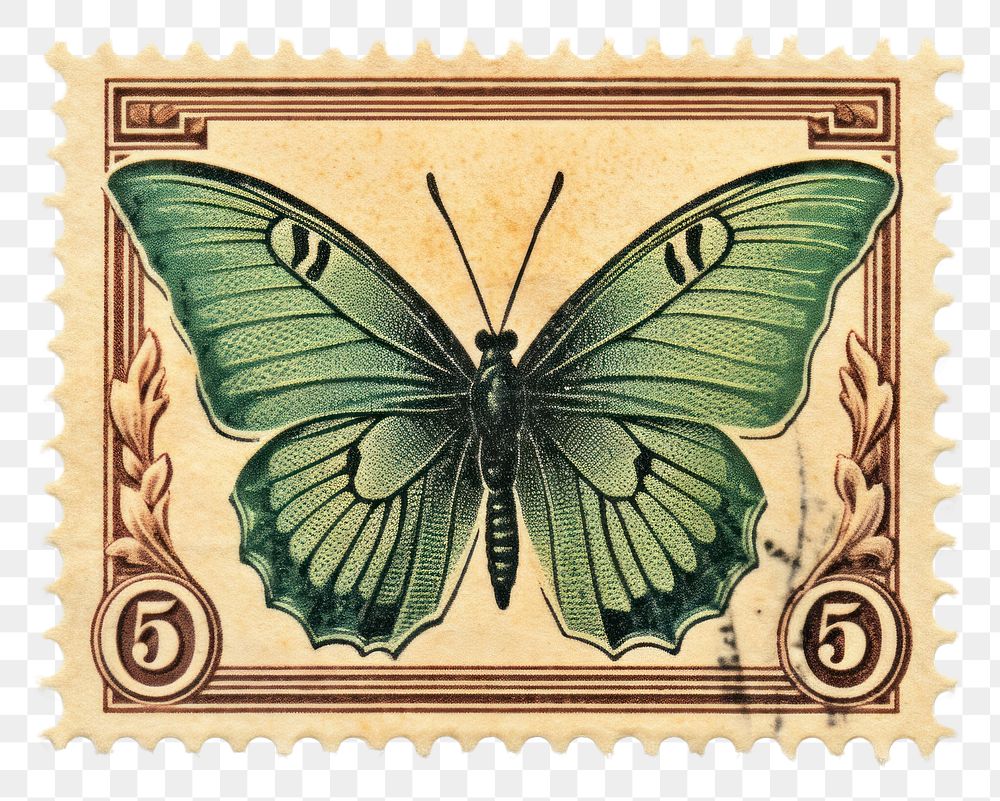 PNG Flying butterfly postage stamp pattern insect. AI generated Image by rawpixel.