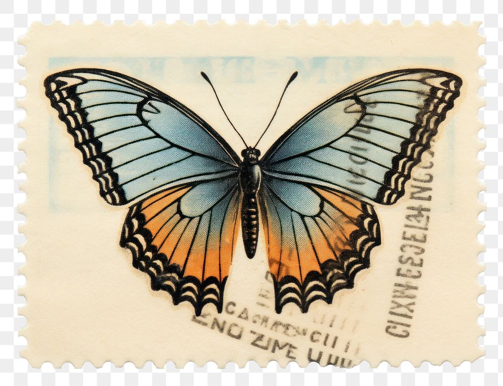 PNG Flying butterfly animal white background postage stamp. AI generated Image by rawpixel.