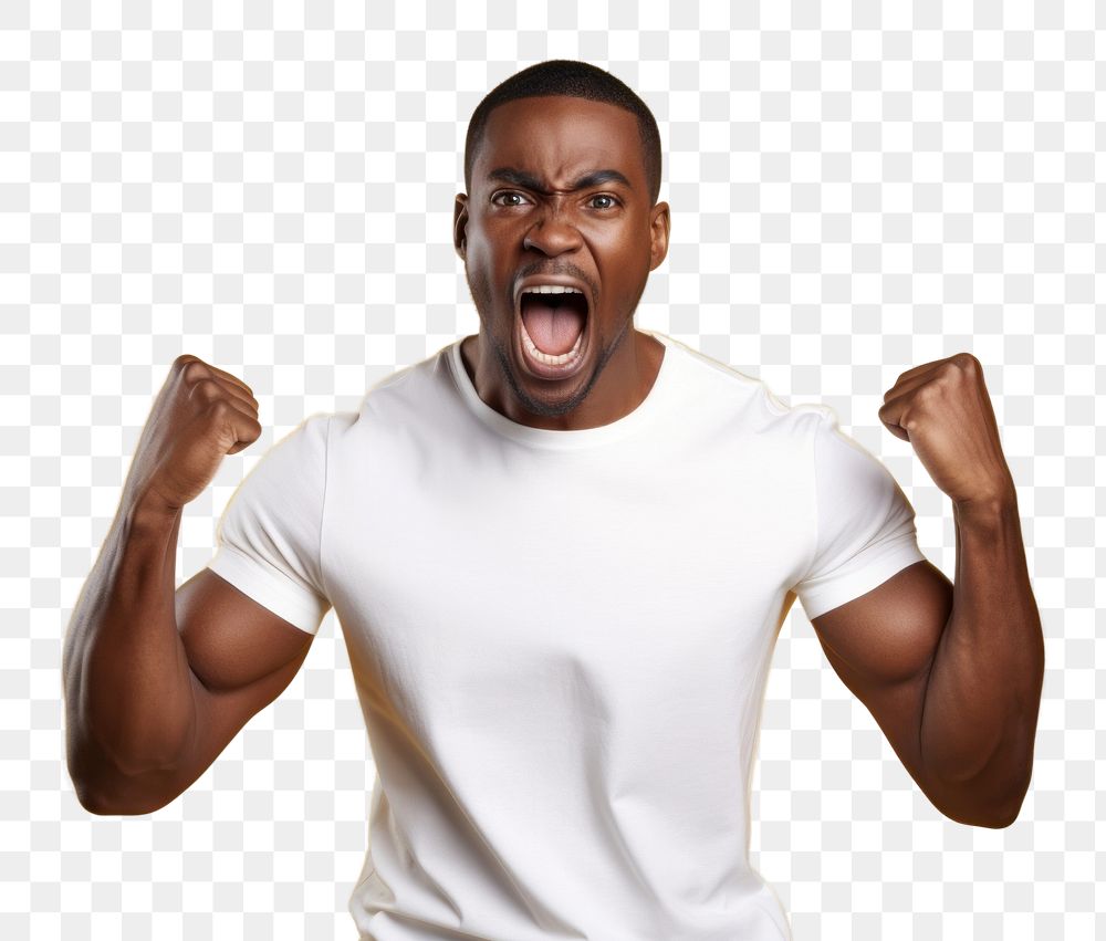 PNG  Man angry shouting t-shirt adult AI generated Image by rawpixel