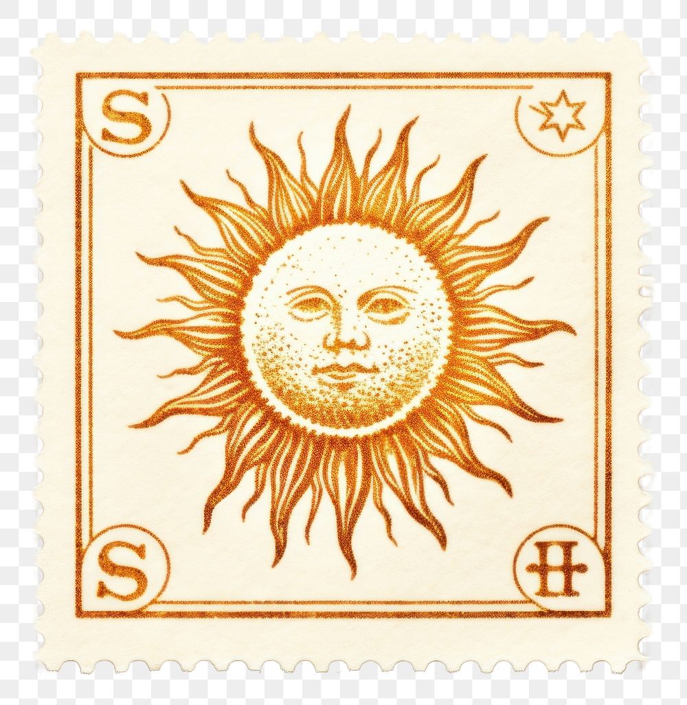 PNG Sun illustration vintage representation postage stamp creativity. AI generated Image by rawpixel.