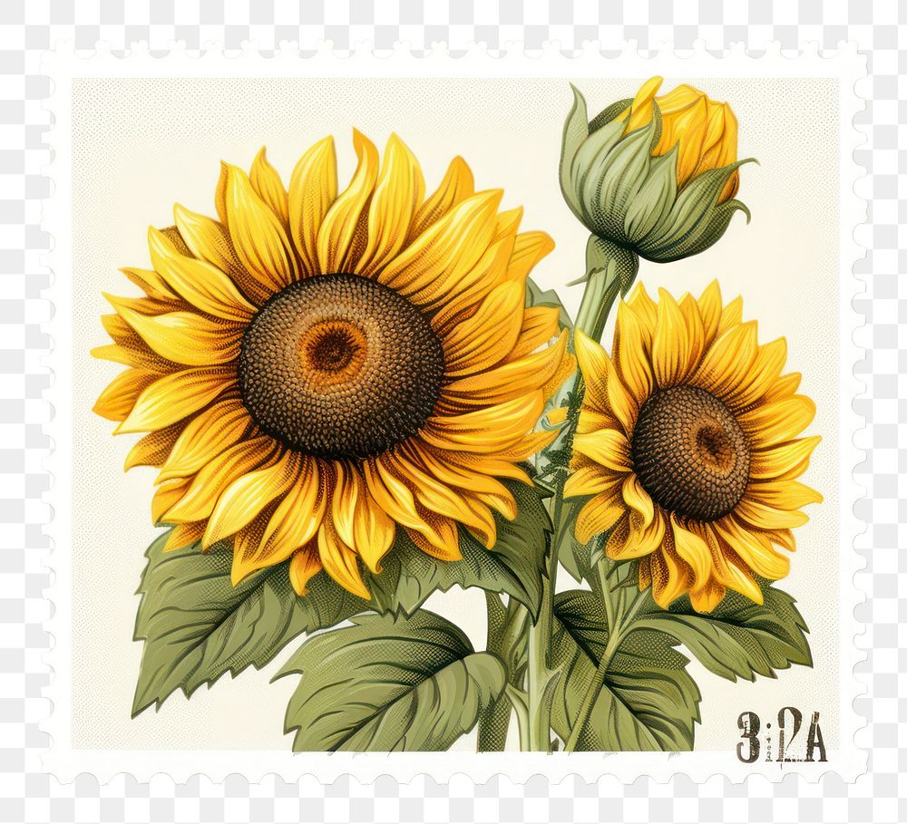 PNG Sunflowers plant inflorescence postage stamp. AI generated Image by rawpixel.