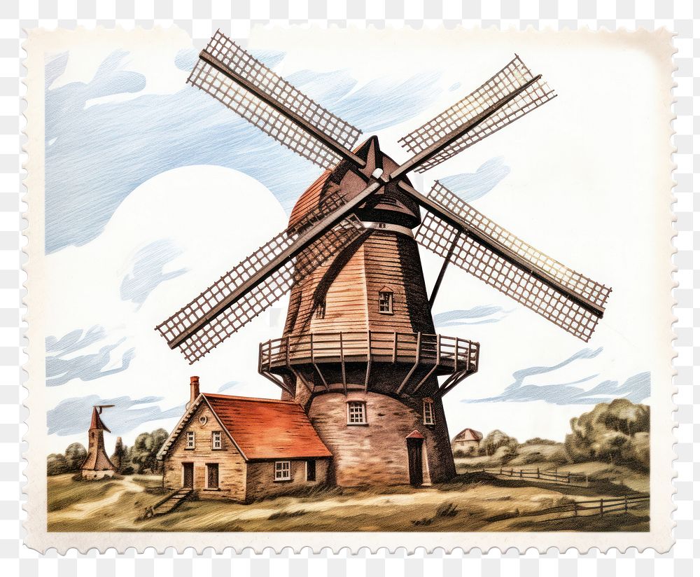 PNG Windmill vintage architecture outdoors turbine. AI generated Image by rawpixel.