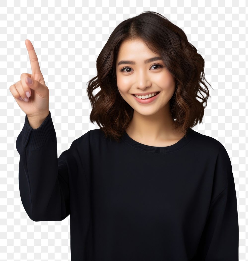 PNG Portrait finger smile adult. AI generated Image by rawpixel.