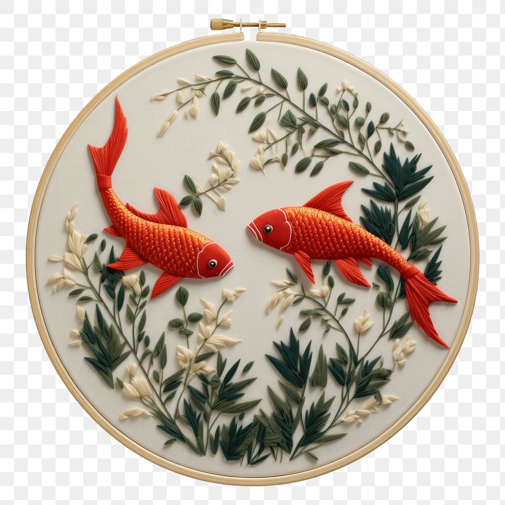 PNG Embroidery animal fish red. AI generated Image by rawpixel.