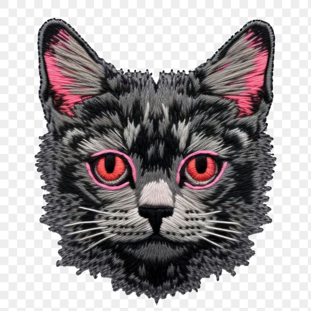 PNG Embroidery pattern feline mammal. AI generated Image by rawpixel.