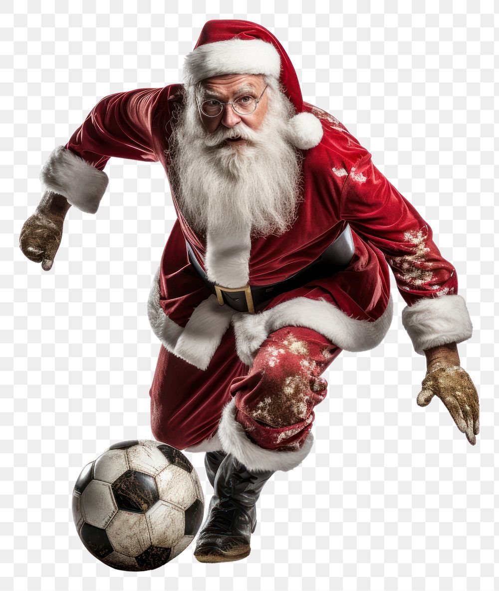 PNG  Santa Claus kick soccer football sports adult AI generated Image by rawpixel