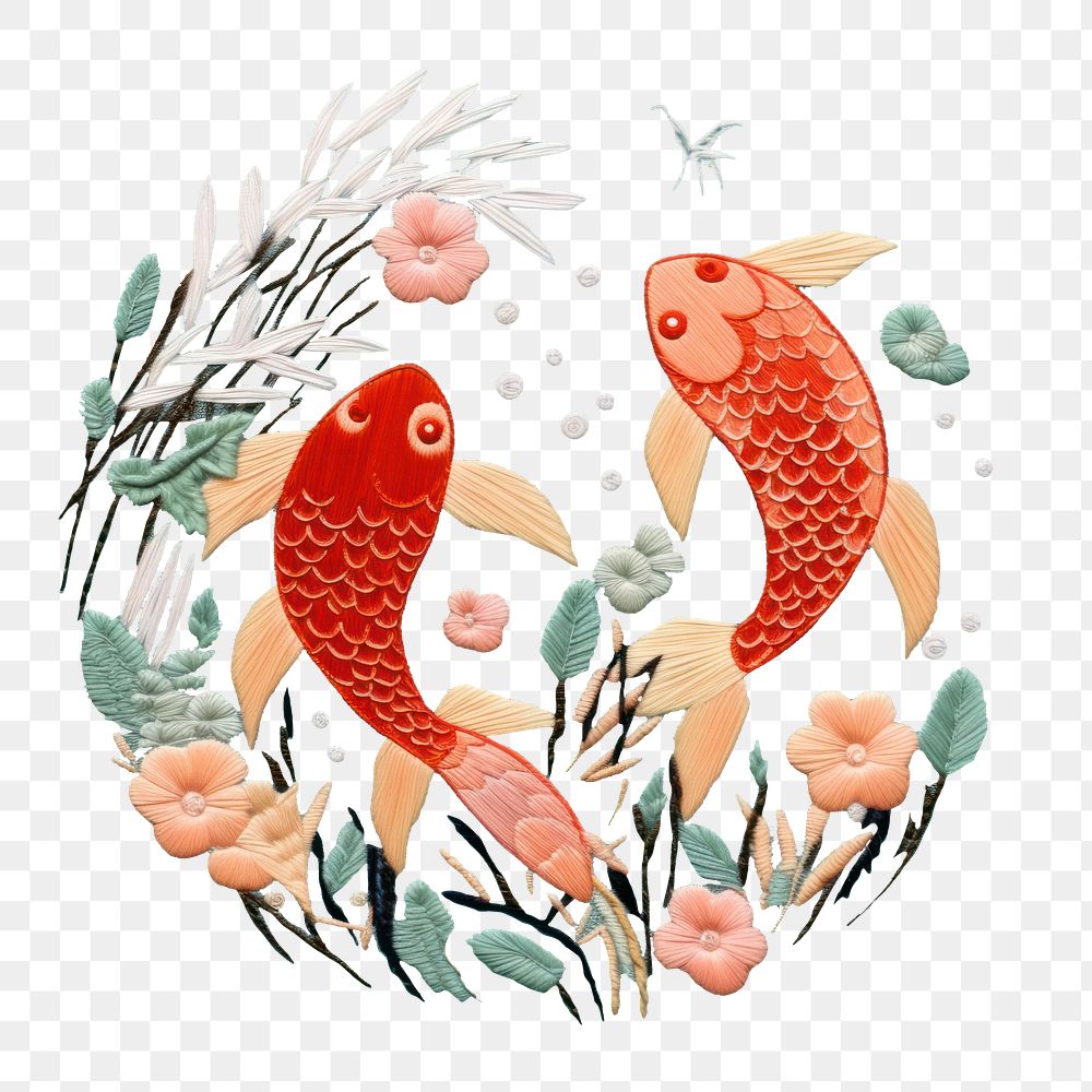 PNG Embroidery pattern fish representation. AI generated Image by rawpixel.