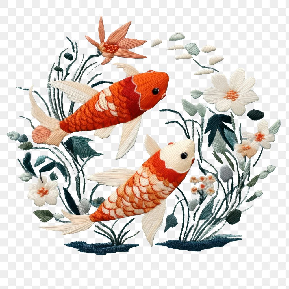 PNG Embroidery fish pattern animal AI generated Image by rawpixel
