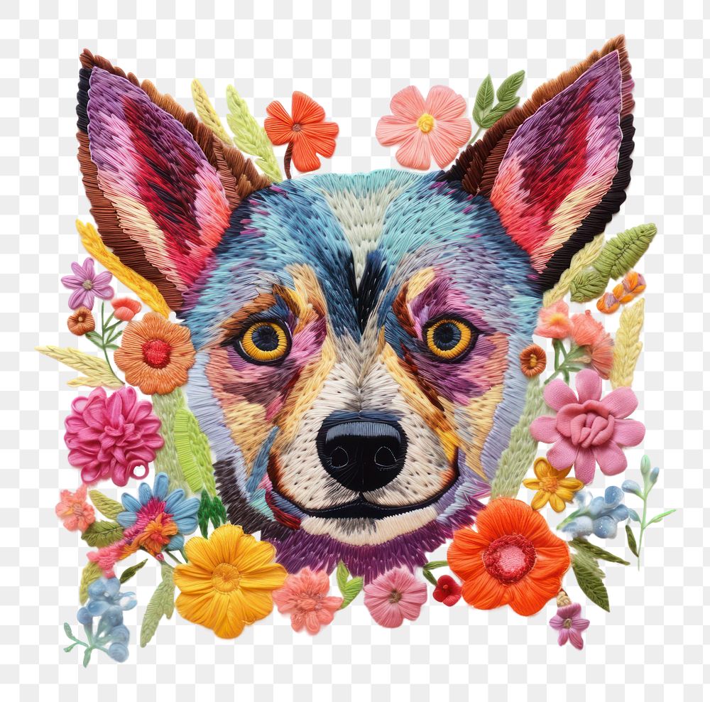 PNG Embroidery pattern animal dog. AI generated Image by rawpixel.