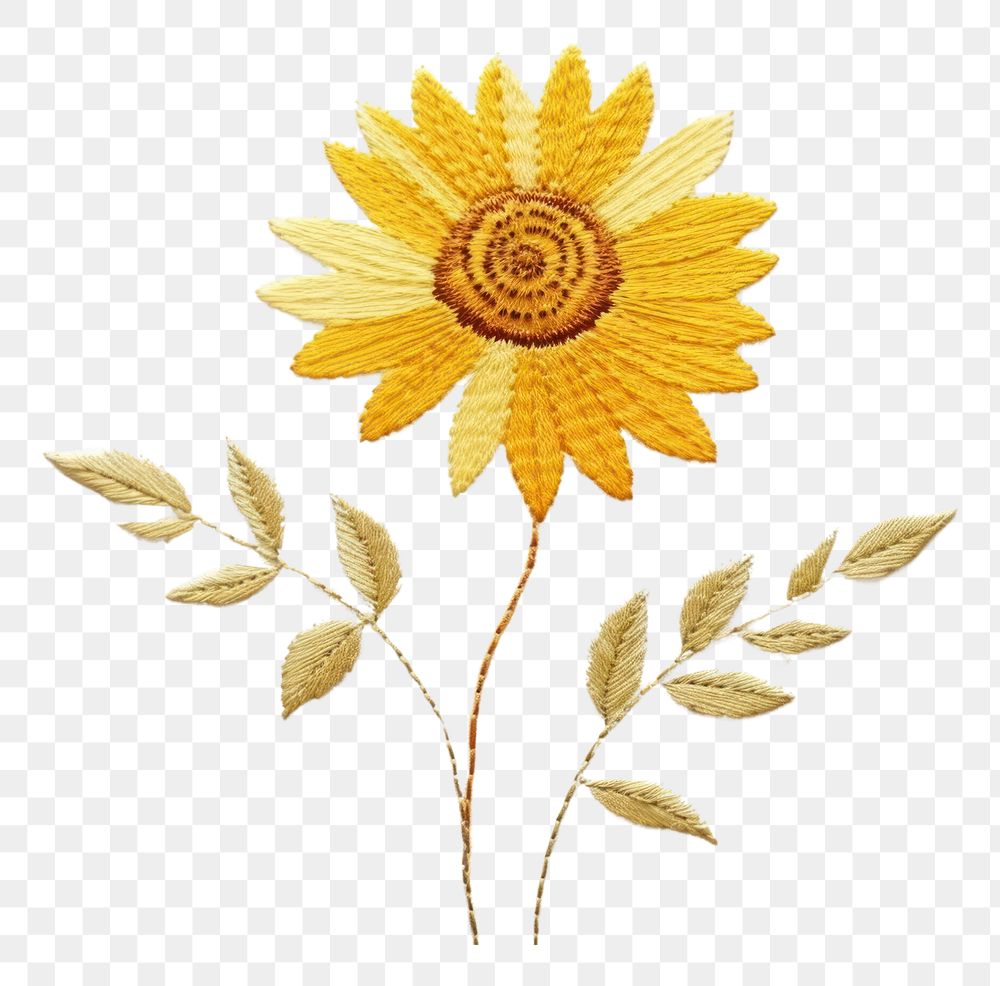 PNG Embroidery sunflower pattern plant. AI generated Image by rawpixel.