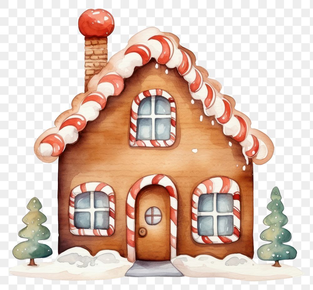 PNG gingerbread house, Christmas watercolor  element, transparent background