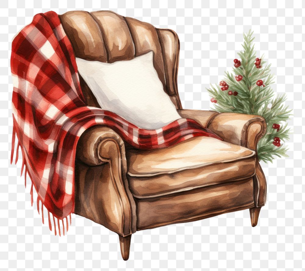 PNG Christmas blanket armchair furniture white background. AI generated Image by rawpixel.