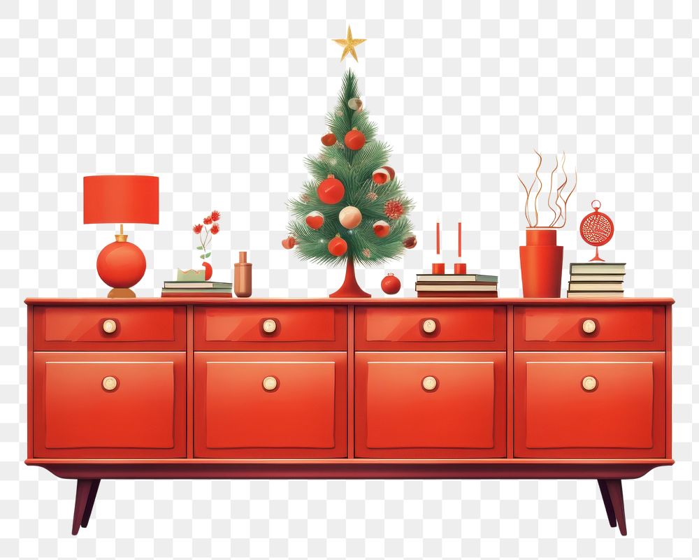 PNG  Sideboard decorated christmas furniture christmas ornament. AI generated Image by rawpixel.