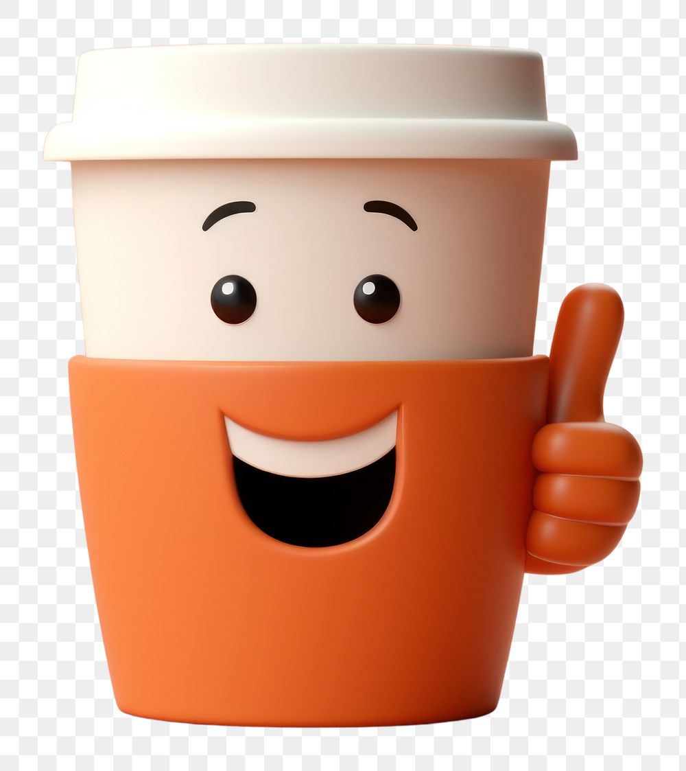 PNG Hand holding a 3d coffee cup cartoon mug anthropomorphic. AI generated Image by rawpixel.