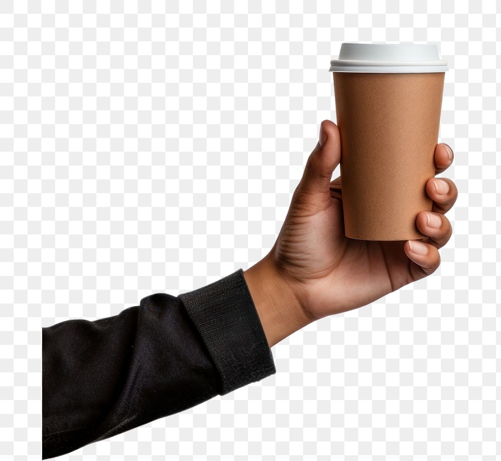 PNG  Coffee paper cup holding hand mug. AI generated Image by rawpixel.