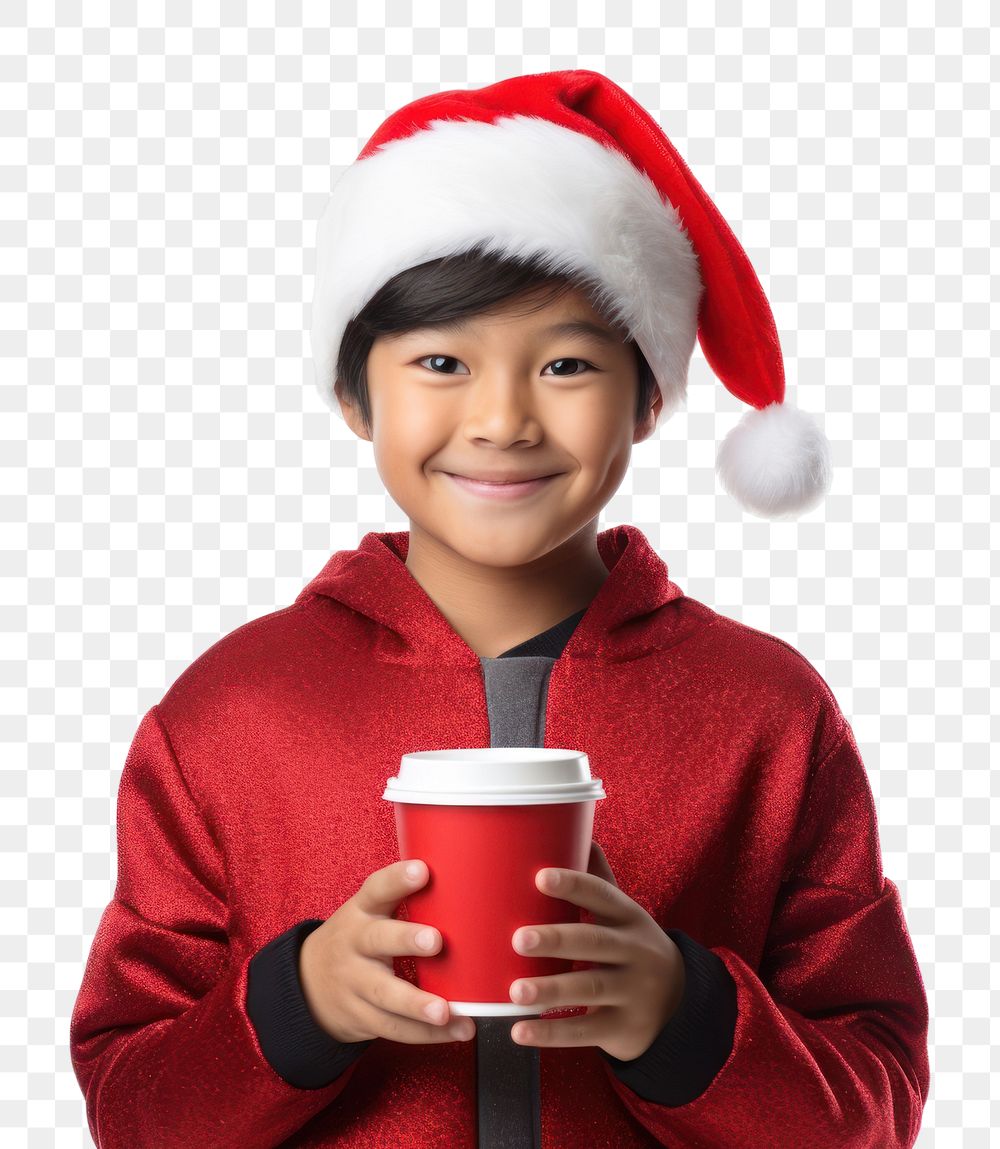 PNG Asian boy wearing santa claus outfit portrait holding smile. AI generated Image by rawpixel.