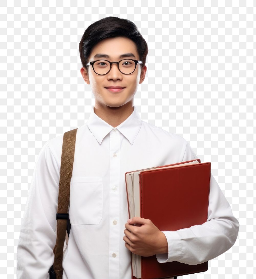 PNG  Asian university student holding a folder intelligence publication accessories AI generated Image by rawpixel