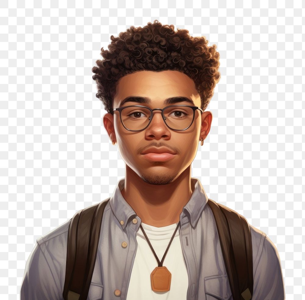 PNG  Black student portrait glasses adult. AI generated Image by rawpixel.