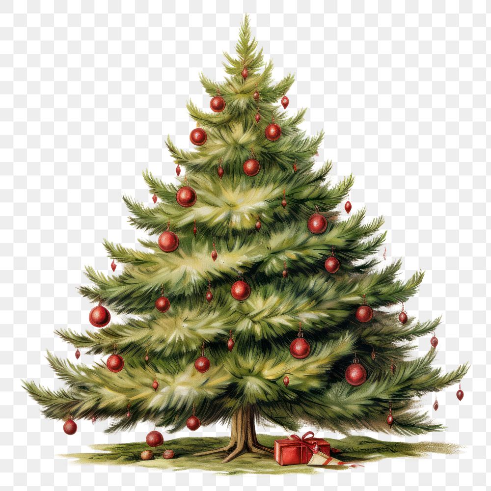 PNG Decorated christmas tree plant pine white background. AI generated Image by rawpixel.