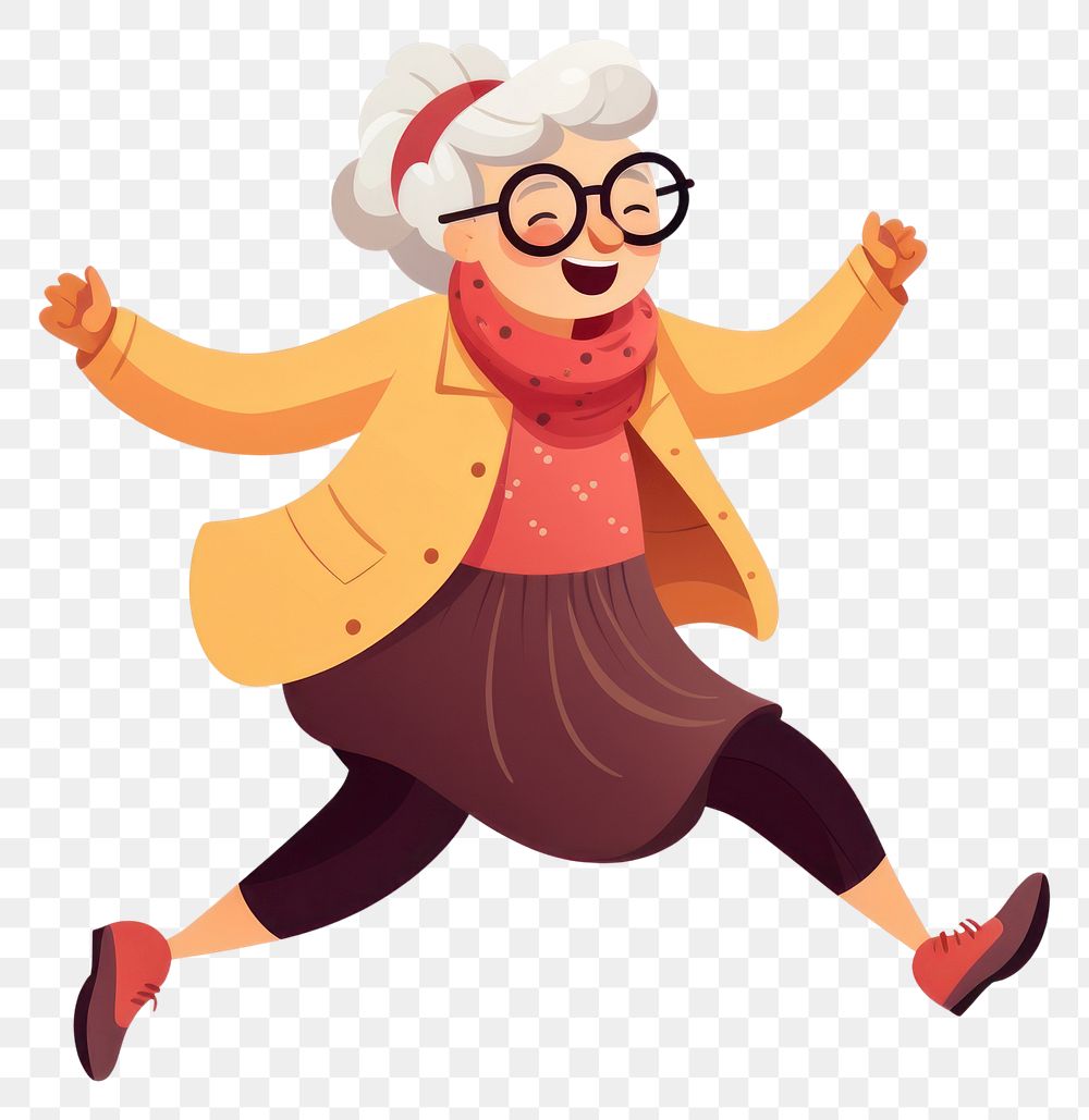 PNG  Old woman dancing cartoon white background celebration. AI generated Image by rawpixel.