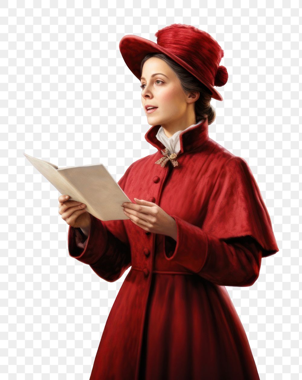 PNG  Christmas caroler portrait costume reading. AI generated Image by rawpixel.