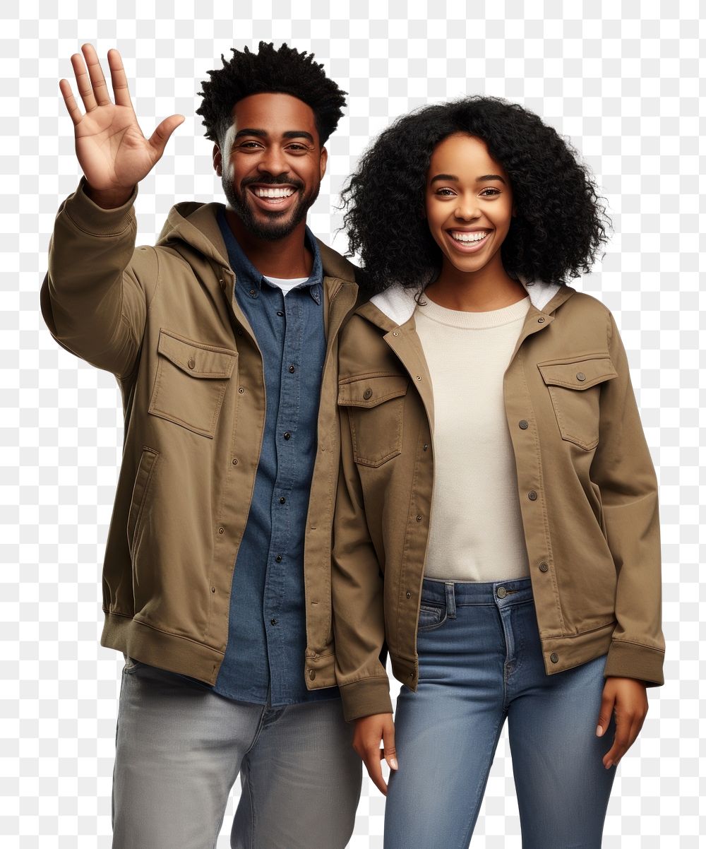 PNG Black couple portrait laughing jacket. AI generated Image by rawpixel.