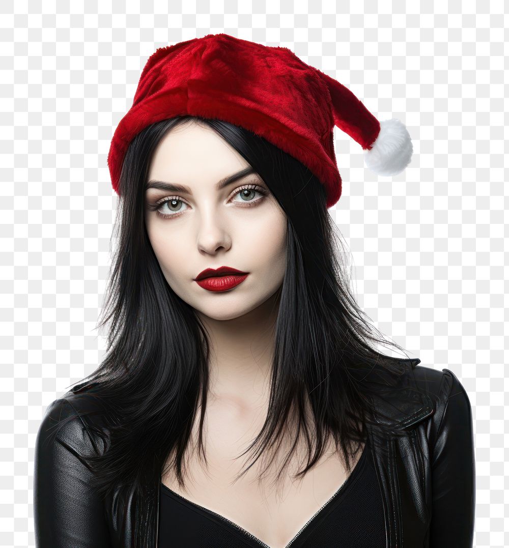 PNG Goth woman wearing Christmas hat christmas portrait adult. AI generated Image by rawpixel.