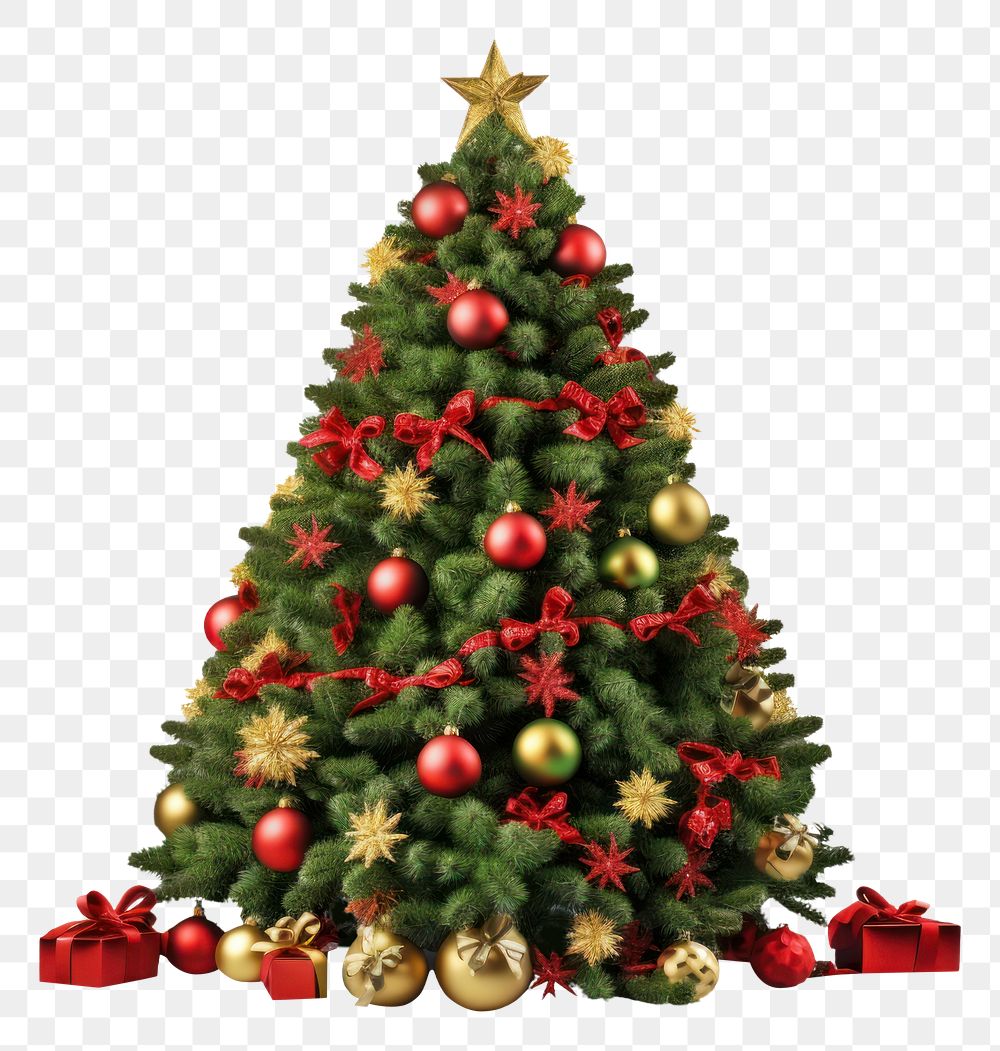 PNG  Decorated christmas tree plant white background anticipation. AI generated Image by rawpixel.