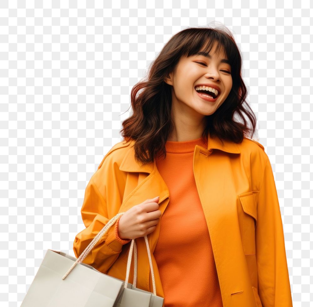 PNG  Happy asian american women holding shopping bag laughing smile adult. AI generated Image by rawpixel.