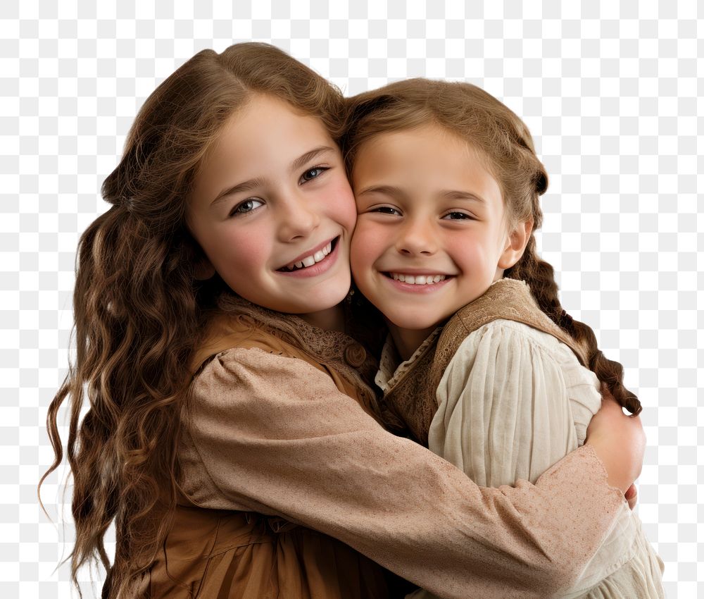 PNG  Hugging each other portrait child smile. AI generated Image by rawpixel.