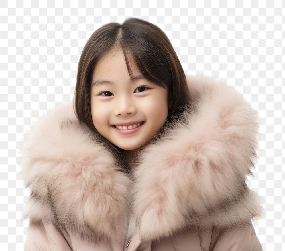 PNG  Asian girl smiling coat fur portrait. AI generated Image by rawpixel.