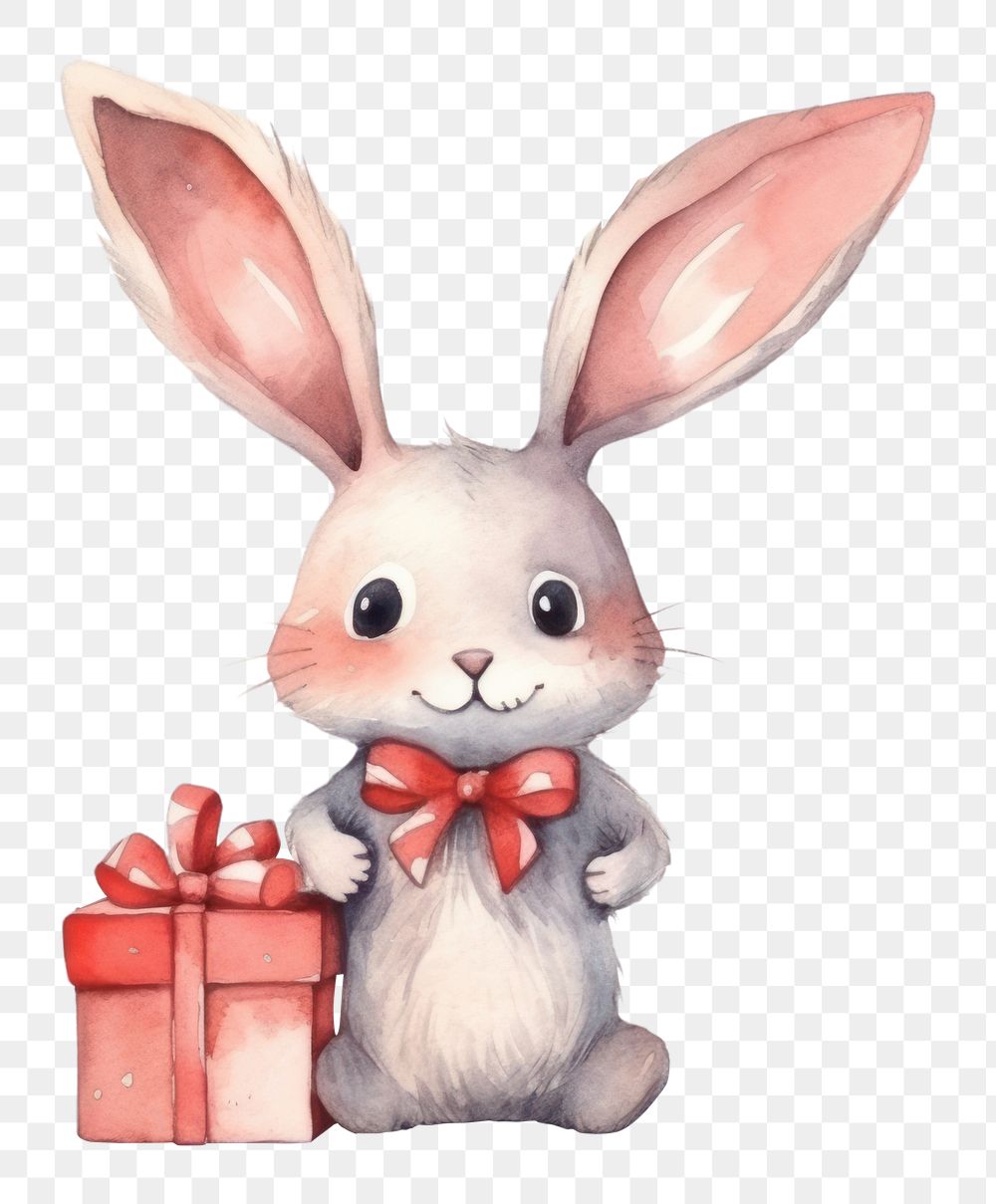 PNG  Rabbit holding gift box animal cartoon rodent. AI generated Image by rawpixel.