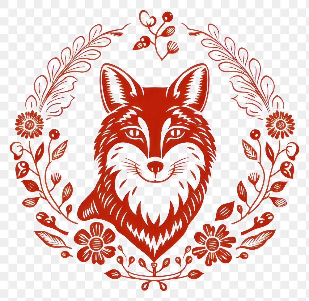 PNG Simple fox in flowers circle pattern creativity carnivora. AI generated Image by rawpixel.