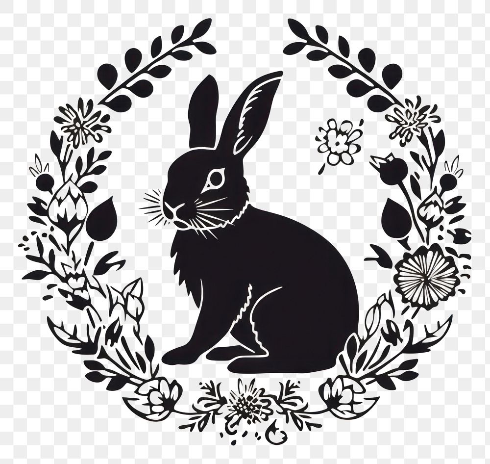 PNG Simple rabbit in flowers circle animal mammal representation. AI generated Image by rawpixel.
