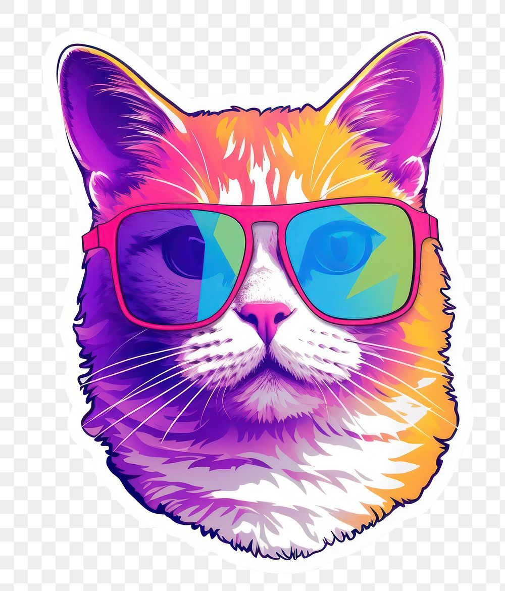 PNG  Cat wearing sunglasses mammal animal purple. AI generated Image by rawpixel.