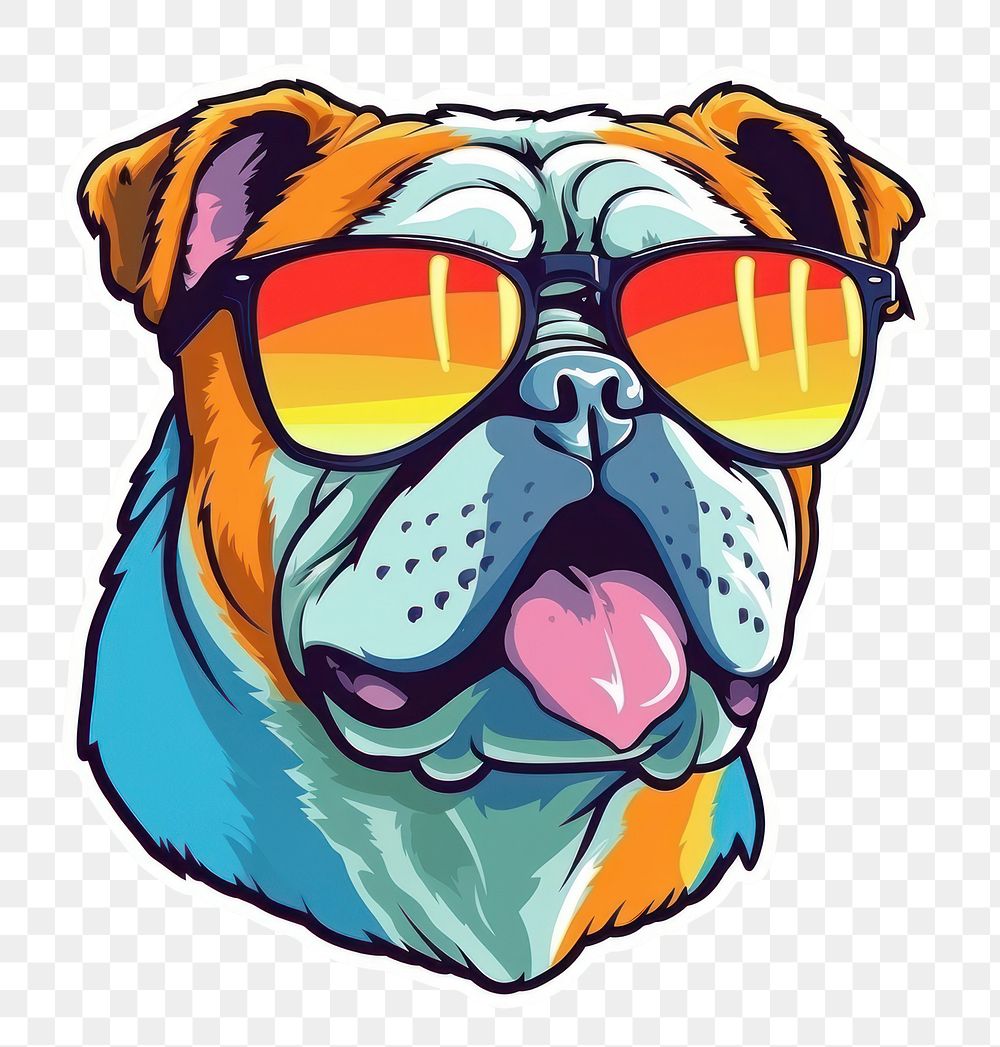 PNG  Bulldog wearing sunglasses art mammal animal. AI generated Image by rawpixel.