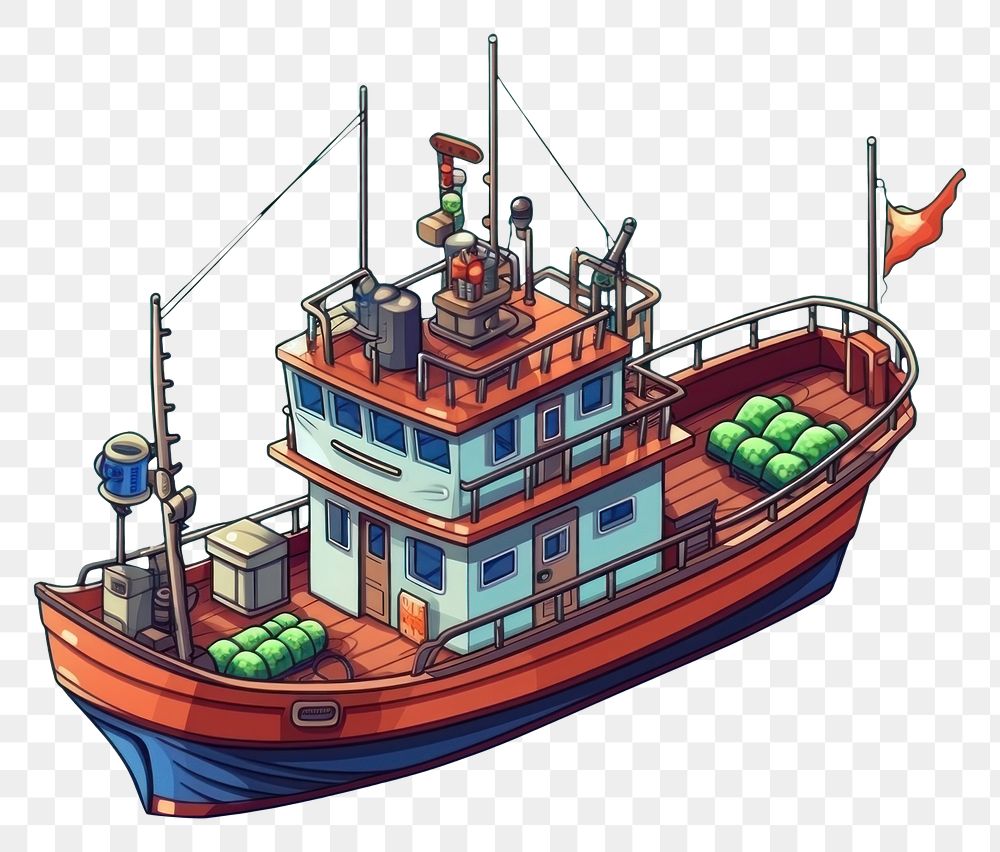 PNG Simple trawler isolated watercraft vehicle tugboat. AI generated Image by rawpixel.