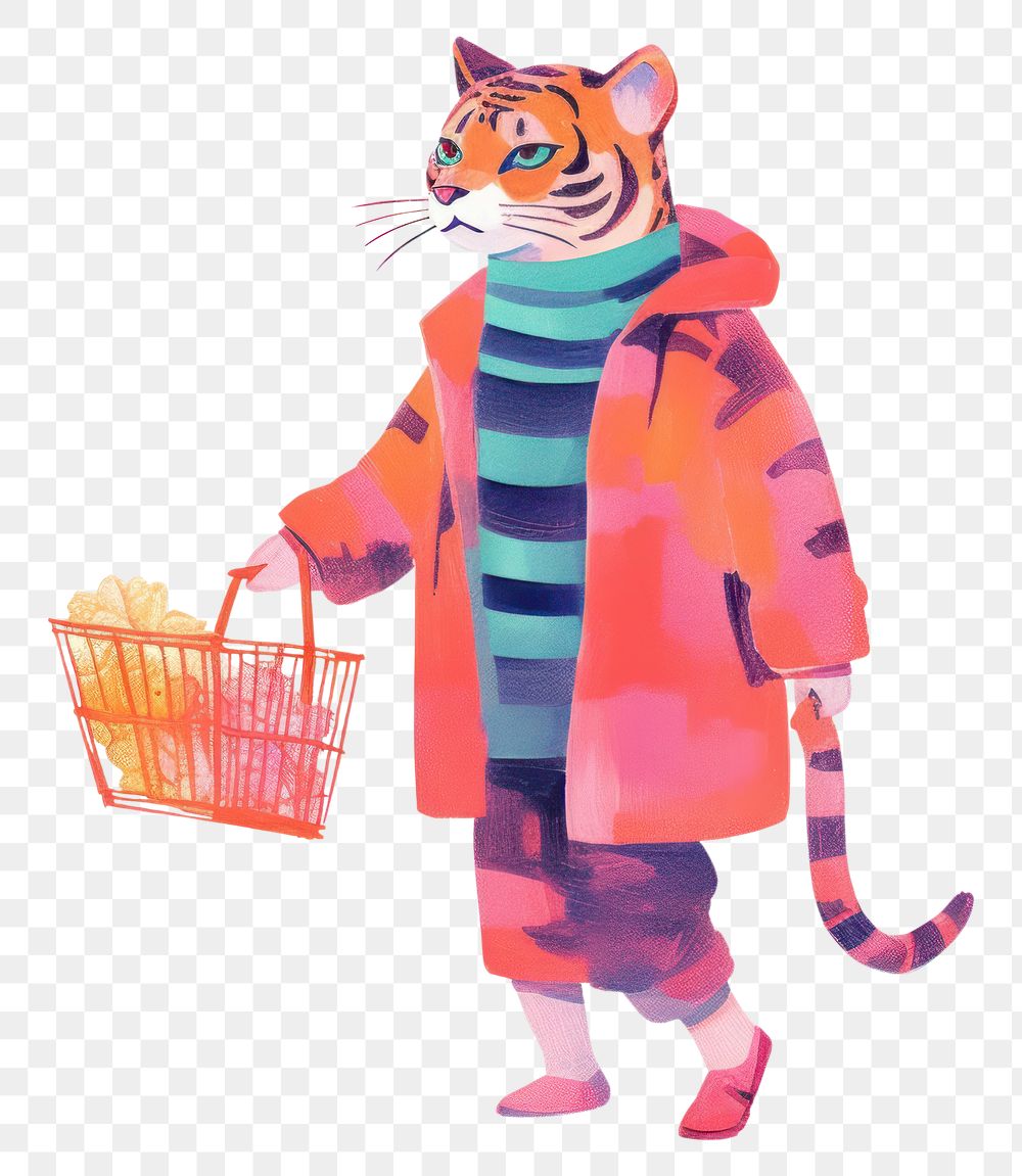 PNG Tiger shopping basket mammal coat. AI generated Image by rawpixel.