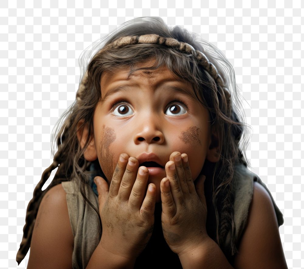 PNG  Surprised native american child hand portrait photo. AI generated Image by rawpixel.