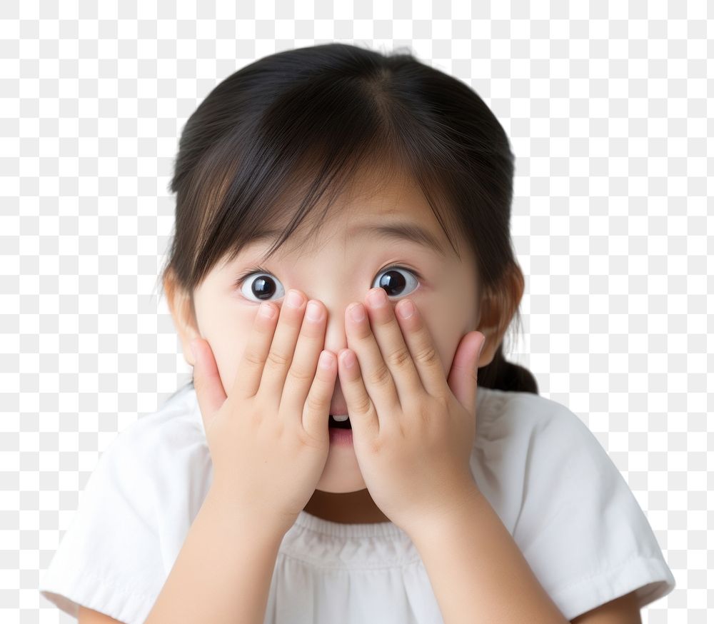 PNG  Surprised chinese child portrait photo hand. AI generated Image by rawpixel.