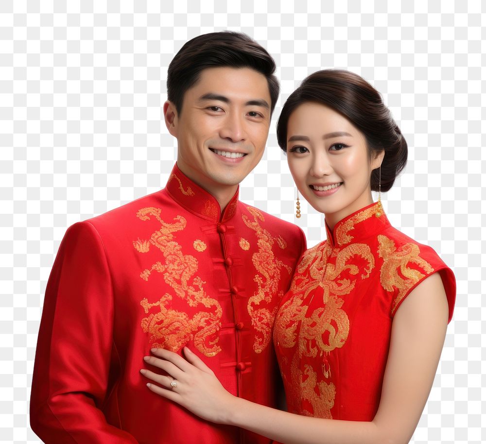 PNG Qipao Chinese new year Chinese couple wedding. AI generated Image by rawpixel.
