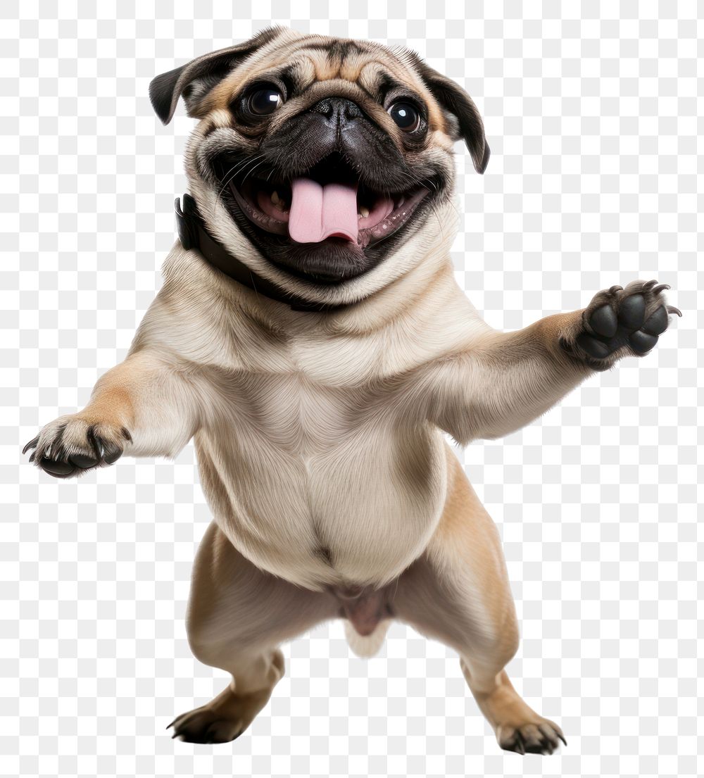 PNG Happy smiling dancing pug mammal animal dog. AI generated Image by rawpixel.