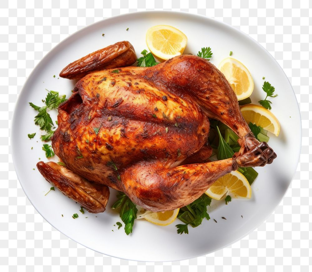 PNG  Roasted dinner turkey plate. AI generated Image by rawpixel.