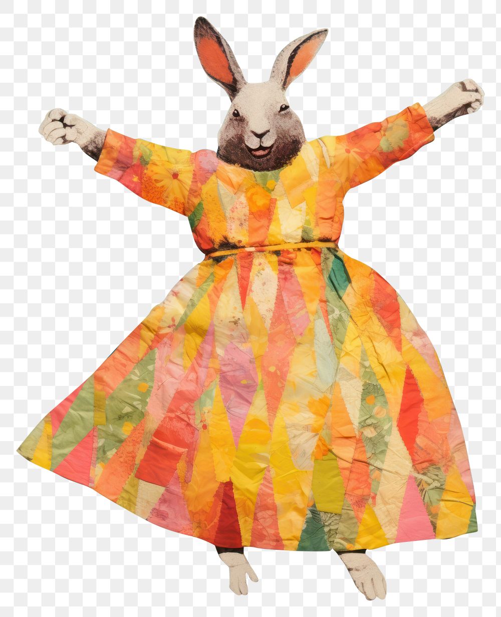 PNG dancing rabbit, animal paper craft, transparent background